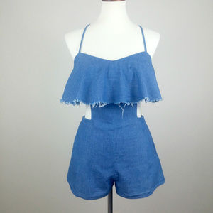 Zara Chambray Cutout Jumpsuit Romper ~ S